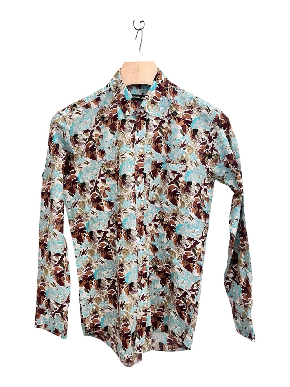 Zara Men's Floral Button-Down Shirt - Turquoise Brown Print